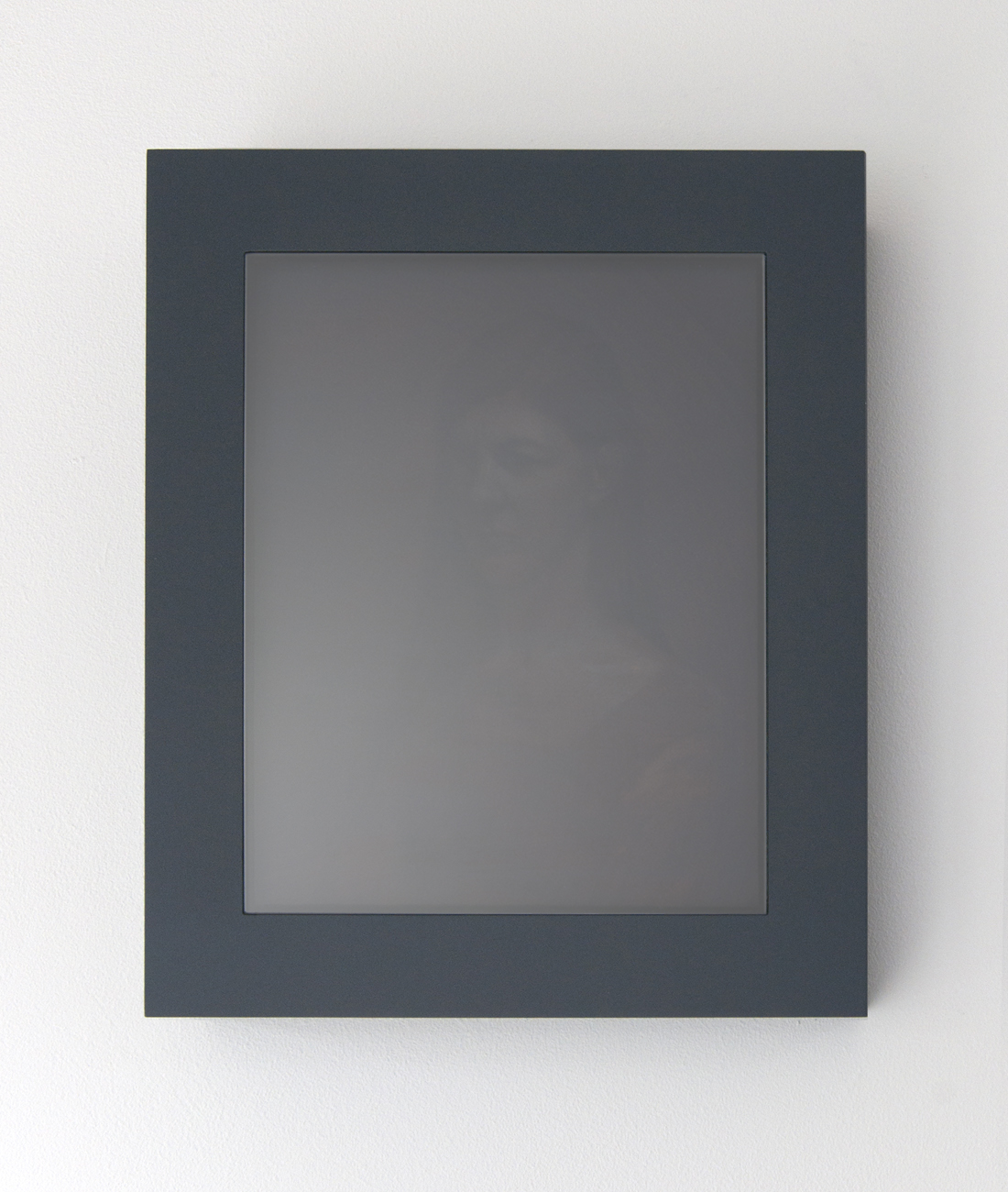 Mirrored 2019 oil on panel, glass and aluminium 12 3/4 x 14 3/4 inches / 32.7 x 37.8 cm